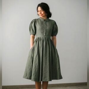 little women atelier linen beth dress forest green 🫶
